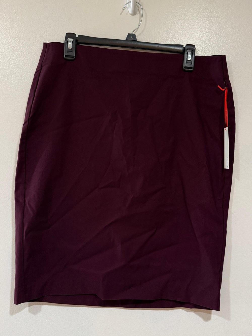 NWT ELLE Whimsigoth Pull On Pencil Skirt Womens Sz L Burgundy Plum Merlot Career
